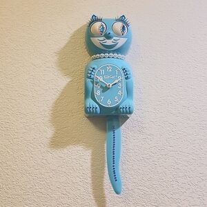 Jeweled Vibrant Blue Turquoise Lady Kit Kat Cat Klock Clock